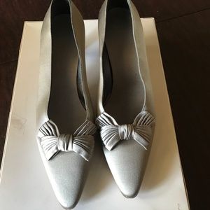 Silvia Fiorentina vintage gray satin dress heels, size 9N, original price >$500